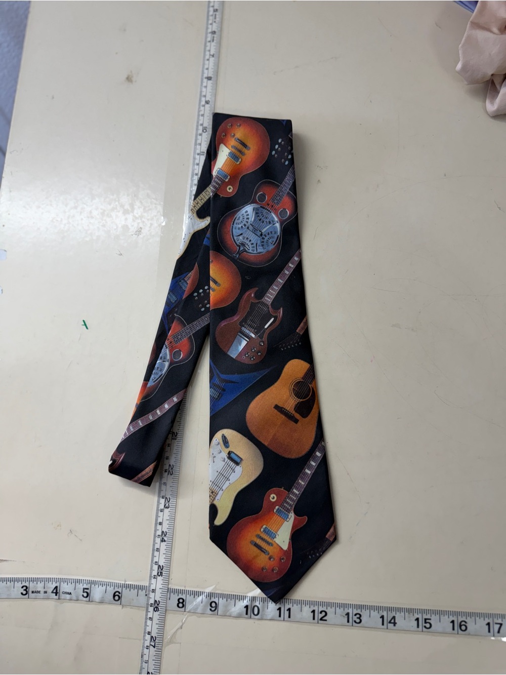 Ralph Marlin Black Silk Tie with Multicolor Guitar Motif